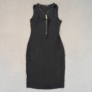 Minette Women's Sz Sm Black Bodycon Dress Gold Tone‎ Half Zip Sleeveless Party